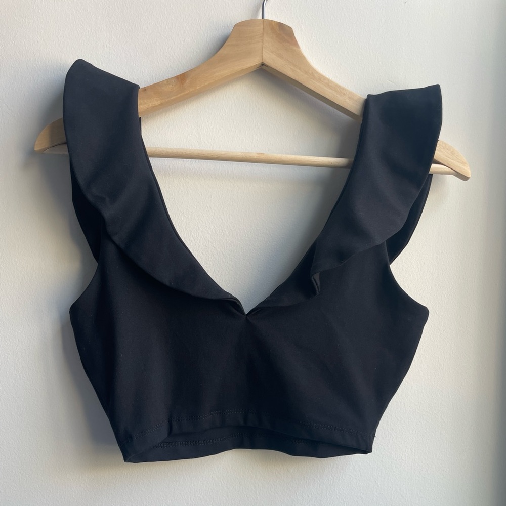 Susan Monaco Black Ruffle Crop Top - Small